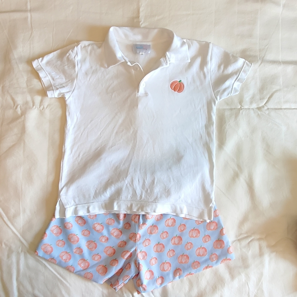 White Polo Shirt and Blue Shorts Set
